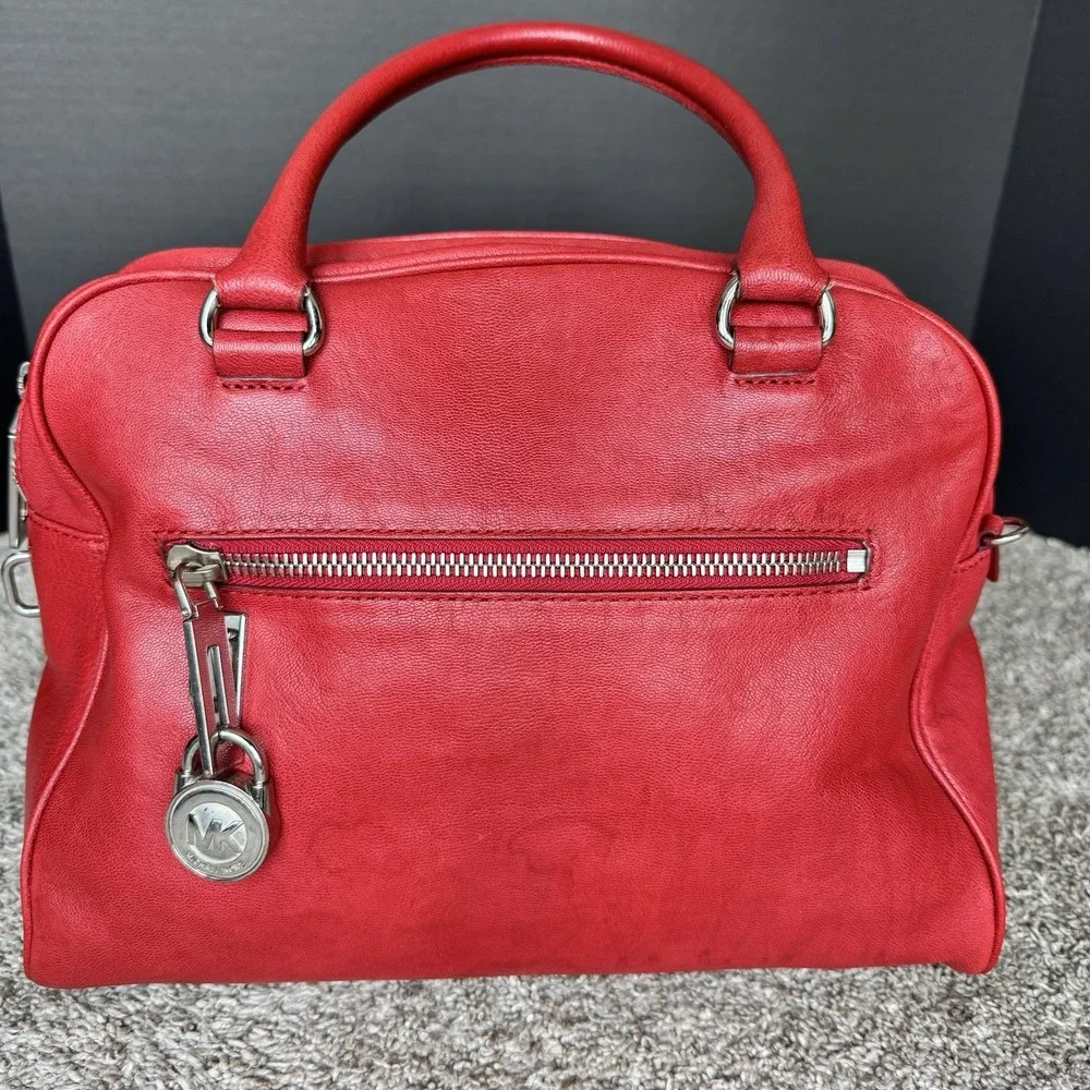 Michael Kors Red Leather Handbag Purse Shoulder Bag ~ Crossbody Strap